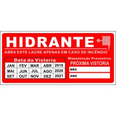 Lacre hidrante - Anotação - Data da Vistoria-Próxima Vistoria - 